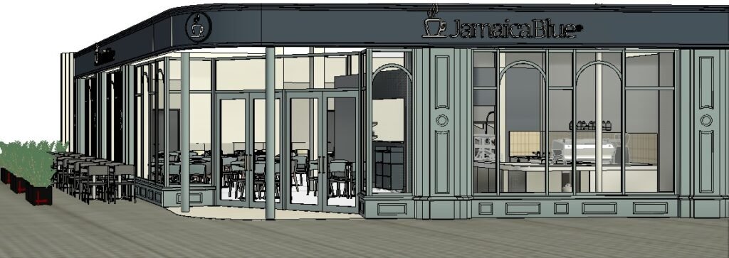reimagined Grimwardes building as Jamaica Blue restaurant.
