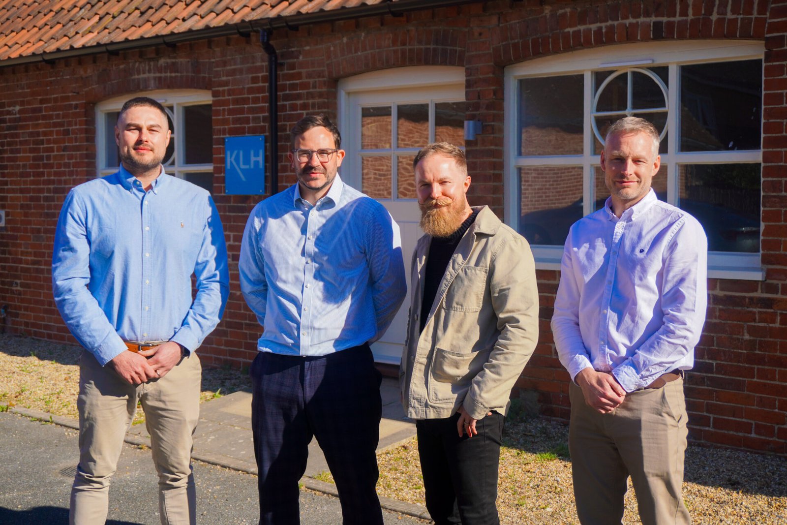 L-R, Directors Tom Bryce, Ben Moore, Stuart Edgar and Bryan Wybrow outside the new office in Melton. Credit: KLH Architects